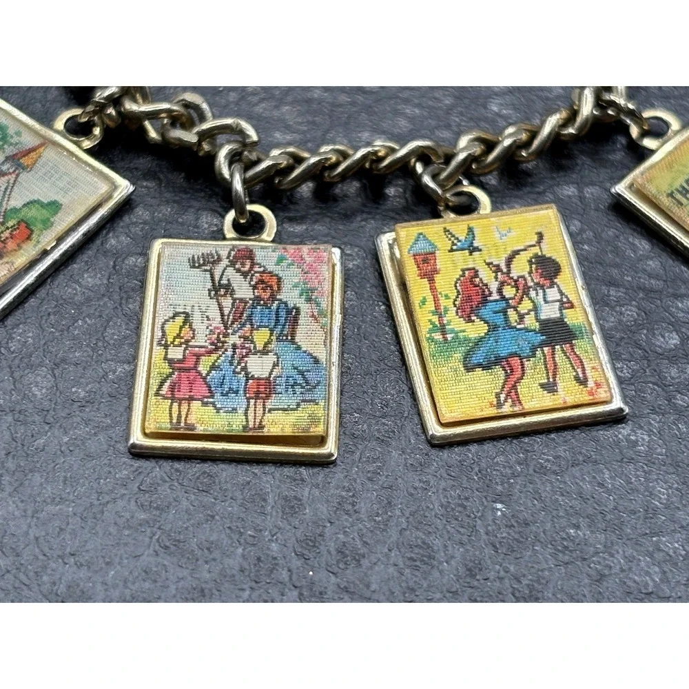 VTG 10 Commandments Holographic Lenticular Charm Bracelet Christian Gold Tone